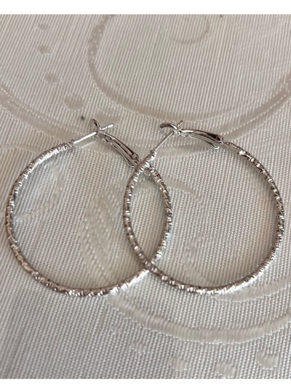 Silver Textured Hoop Earrings - Women Jewelry